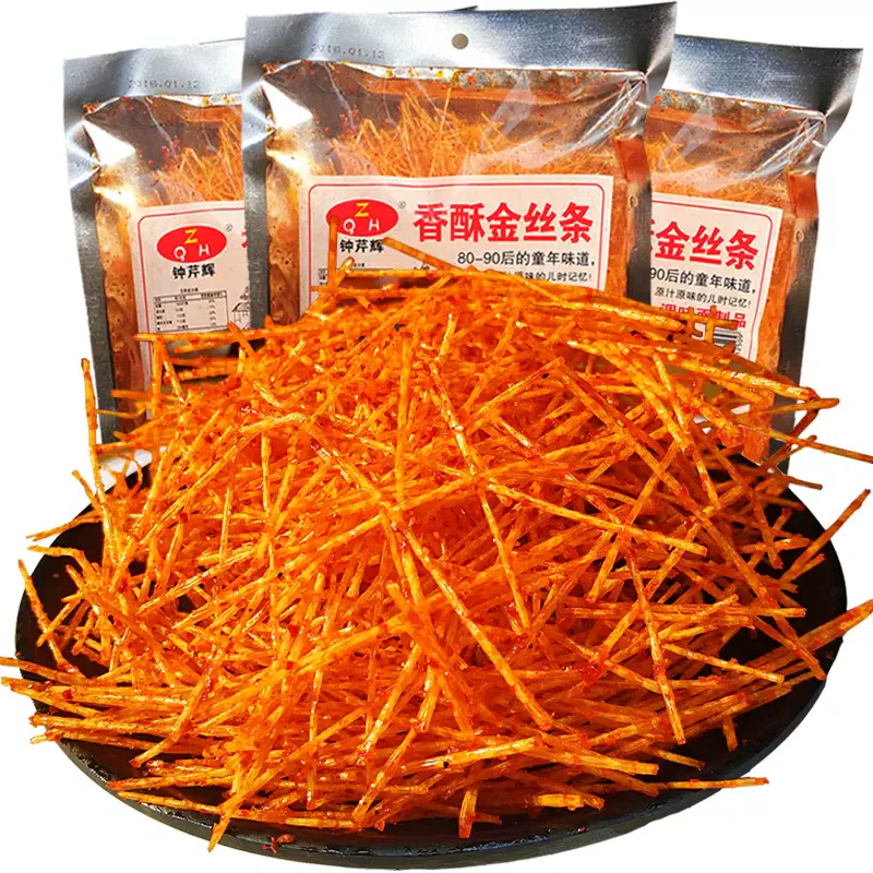 Crispy golden silk strips, spicy strips, Internet celebrity nostalgic snacks, 30g*2 packs 60 그램