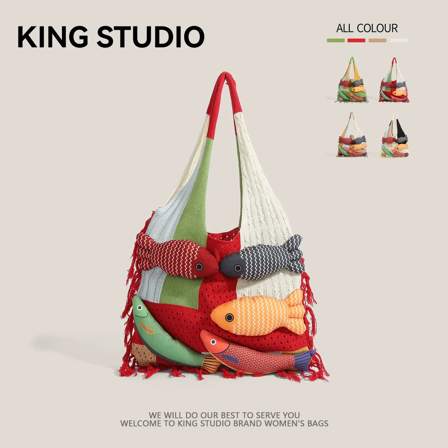 Women's Knit Crochet Bag Red 1 count