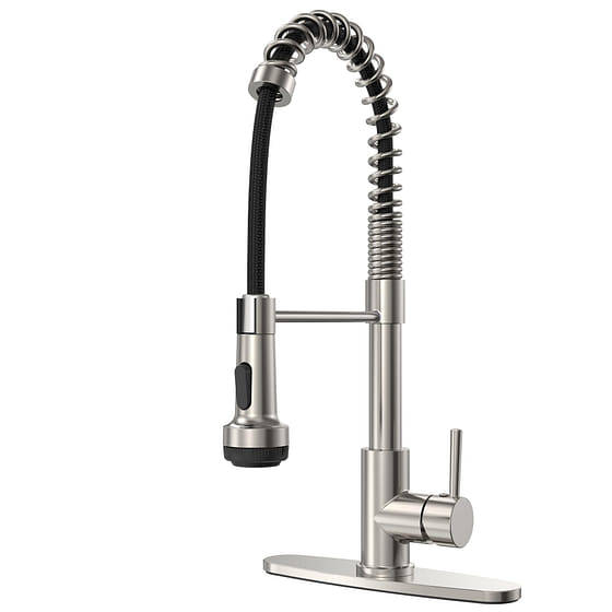 weee_grocery_Single-Handle Spring Neck Pull-Down Sprayer Kitchen Faucet in Brushed Nickel 9.49 lb