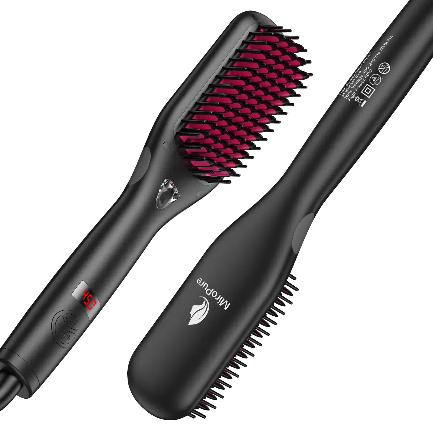 Hair Straightener Brush with Ionic Generator by MiroPure, 30s Fast MCH Ceramic Even Heating, 11 Temperature Control, Professional for Straightening or Curling (Black) 1 個