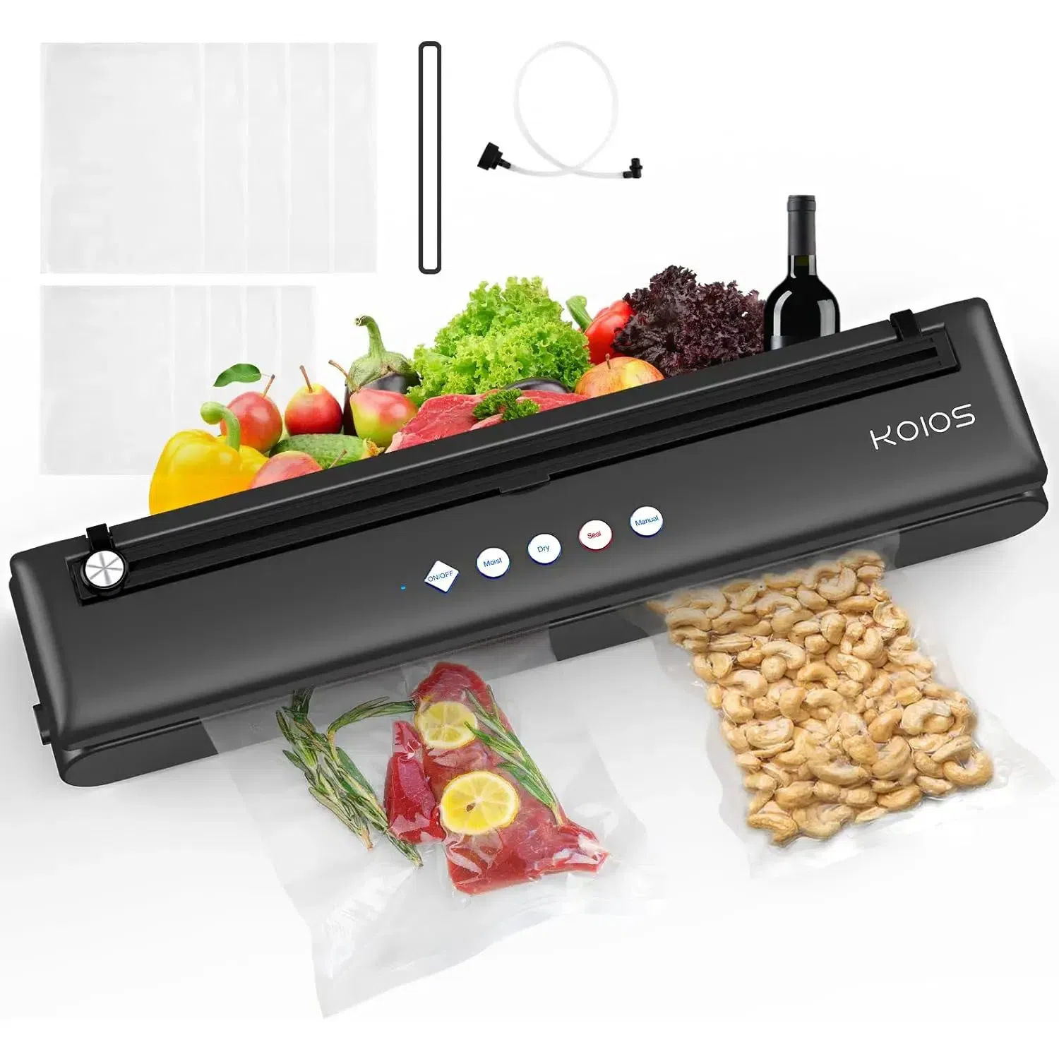 KOIOS Vacuum Sealer Machine, Automatic Food Sealer with Cutter, Dry & Moist Modes, Compact Design Powerful Suction Air Sealing System with 10 Sealing Bags & Air Suction Hose 1 개