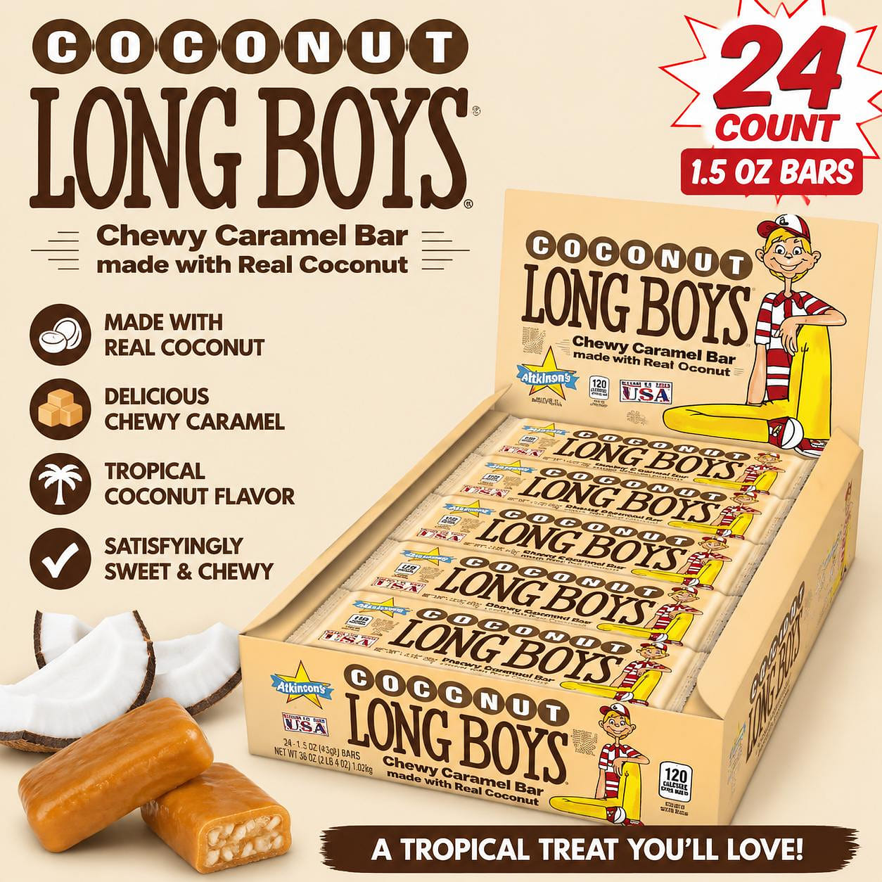 Atkinson's Long Boys Coconut 1.5oz 24ct 1 each