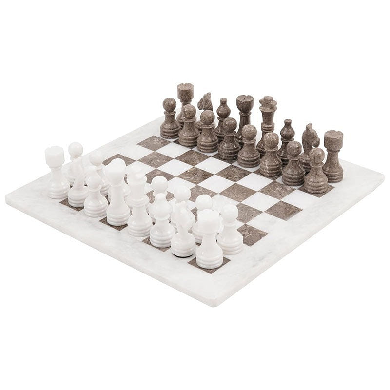 Marble Chess Set 15 Inches White and Grey Oceanic 1 count