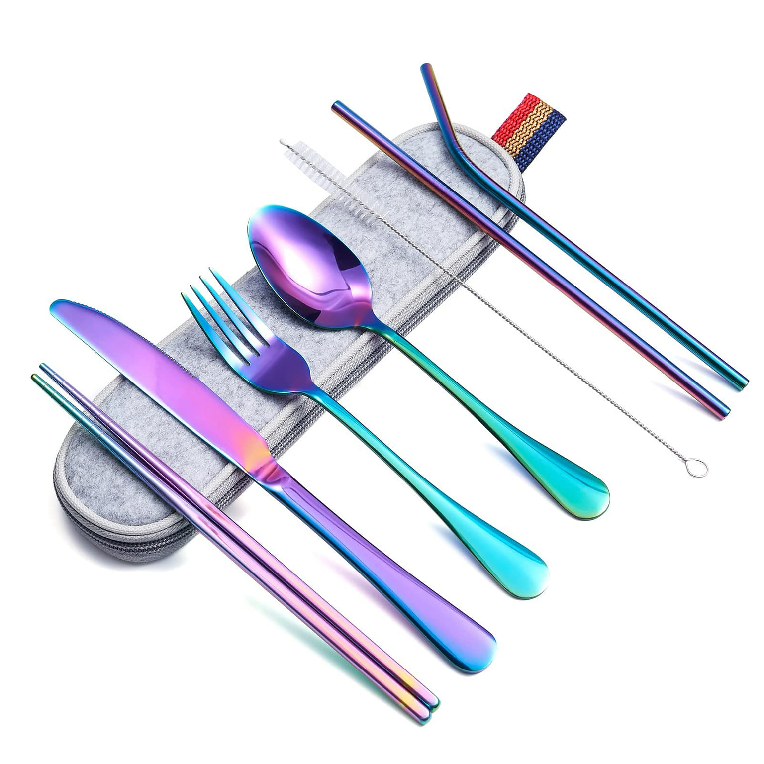 8-Piece Stainless Steel Flatware set, Cutlery Set for Trip Camping, Rainbow 1 개
