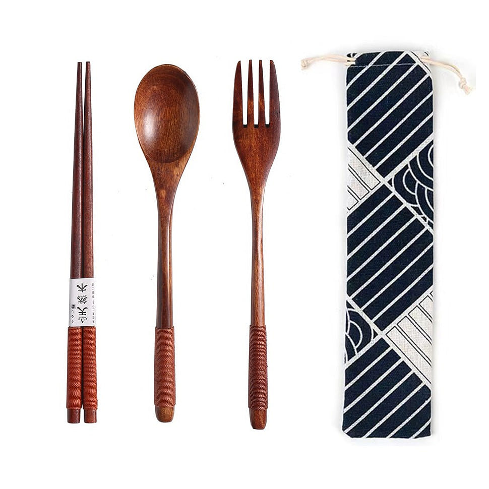 SUMI Artisan-Crafted Solid Wood Dinnerware 4pcs 1 pack