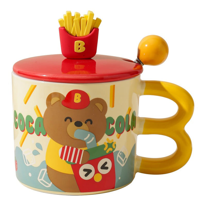 gorgeous Ins Style Ceramic Mug With Lid Cute Couple McDonald's Bear-D Mode 1PC 1 each