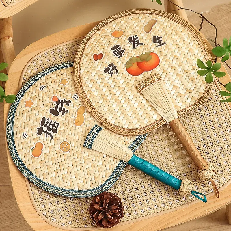 Old style hand woven fan Ping An Joy Brown Small 1 カウント