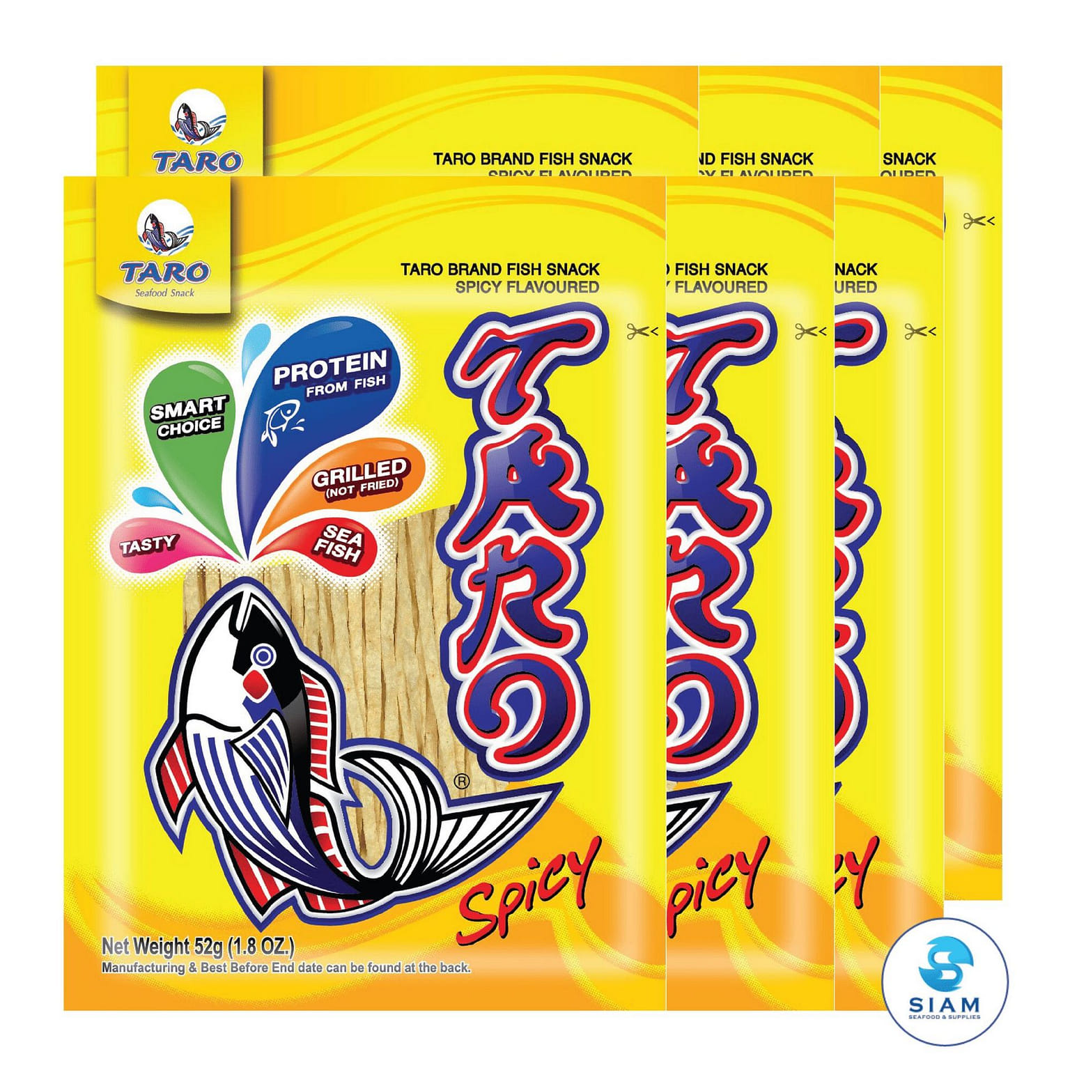 (6-Pack) TARO BRAND Thai Fish Snack 52g, Spicy 6 count