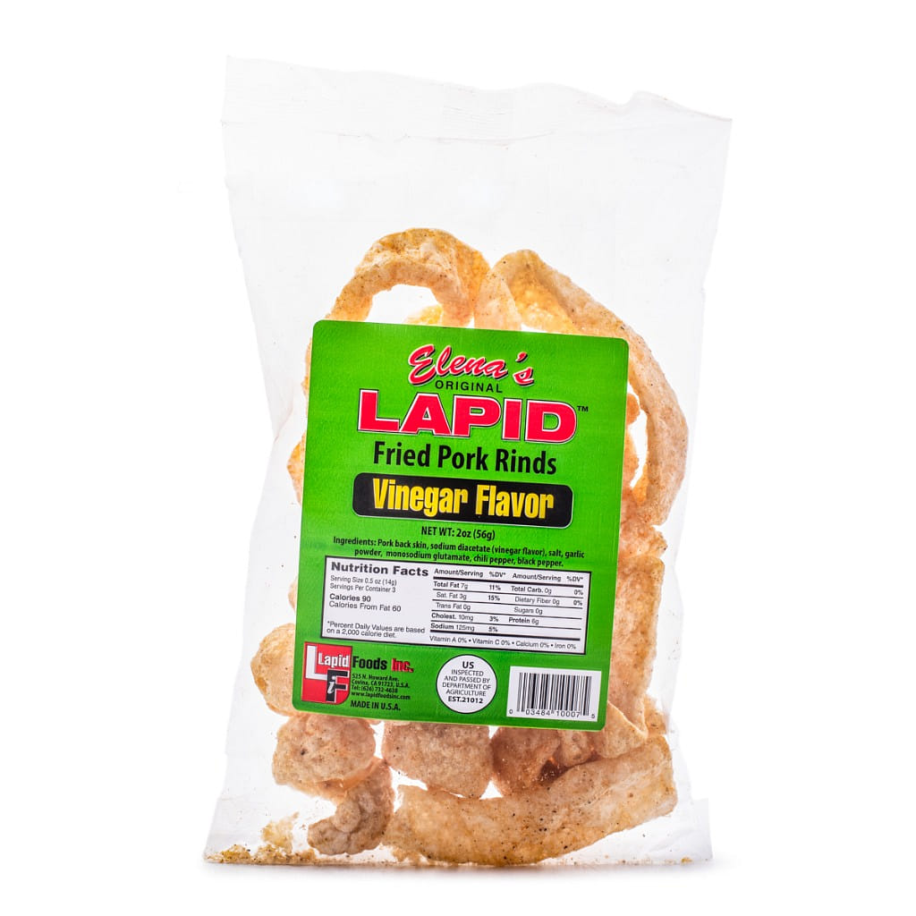 Torresmo Frito de Porco de Elena's Original Lapid, Sabor Vinagre 56 g