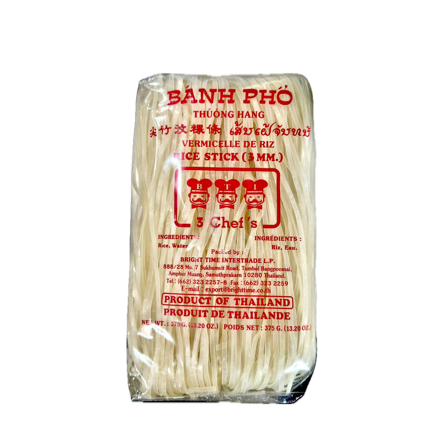 3 Chefs Rice Stick Noodles 3mm 375g 1 pack