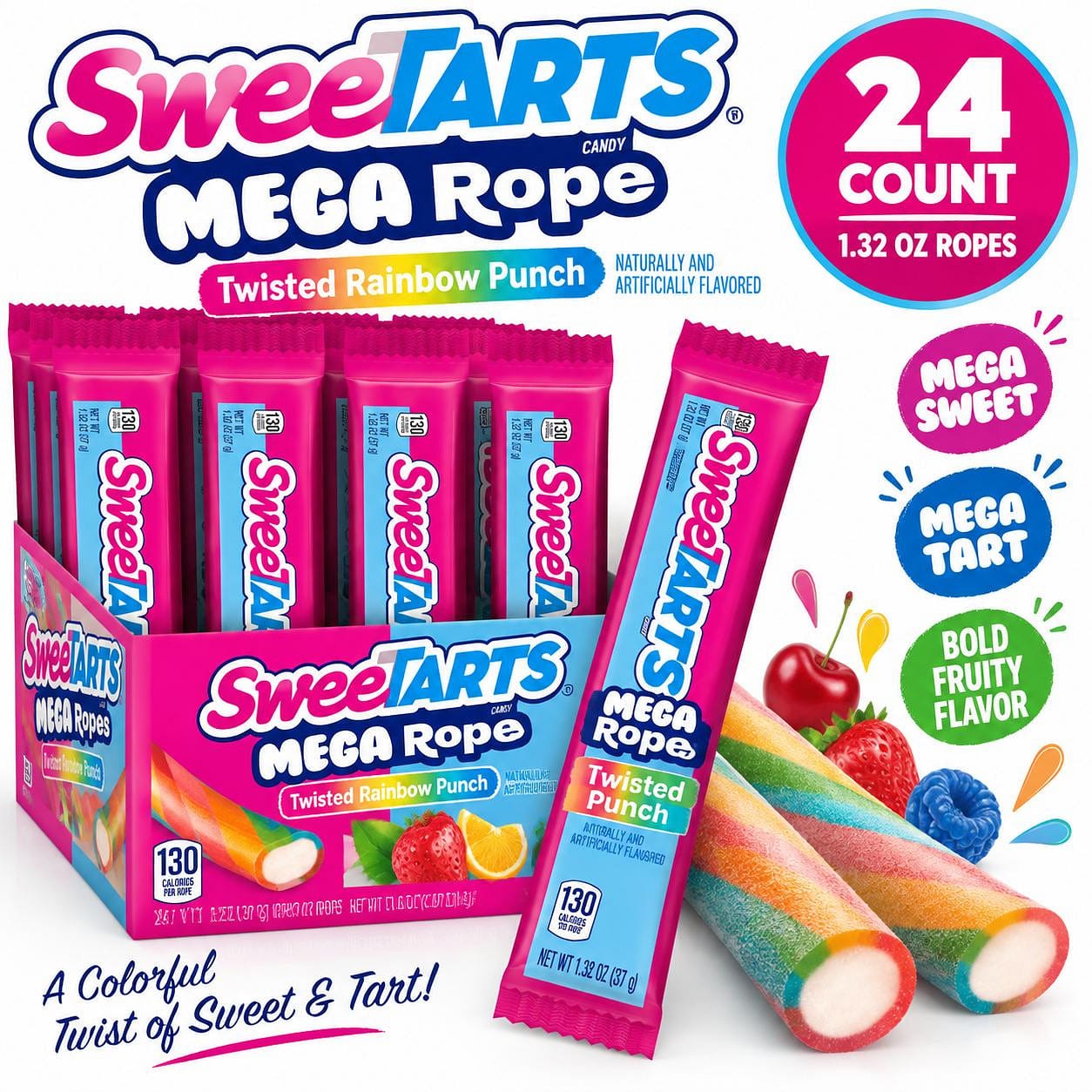 SweeTARTS Mega Ropes Rainbow Punch 24ct 1 each