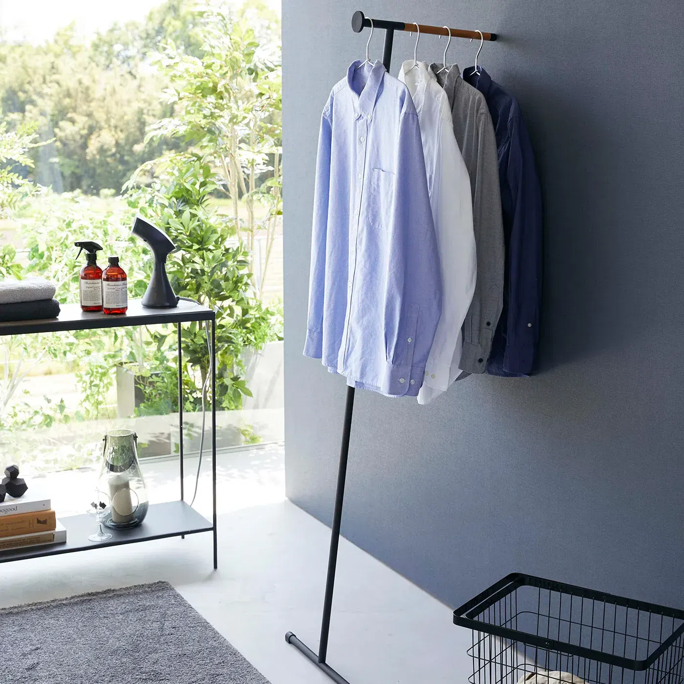 Leaning Clothes Hanger (64" H) -Steel+Wood Black 1 ส่วน