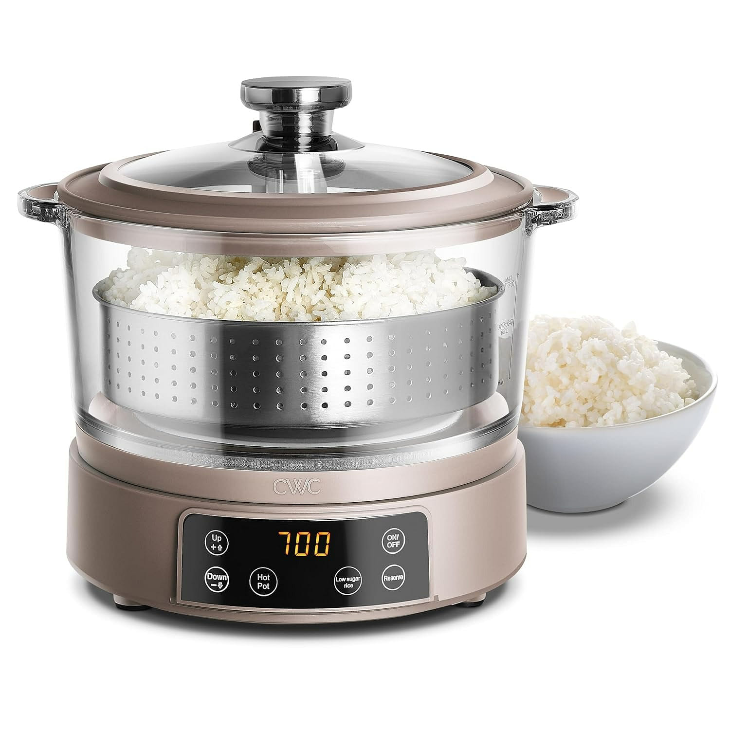 3L Glass Mini Low Carb Rice Cooker Hotpot Steamer 1 each