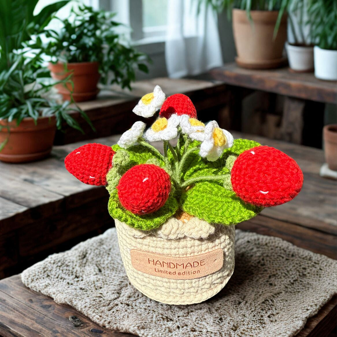 Crochet Potted-Strawberry 1 each