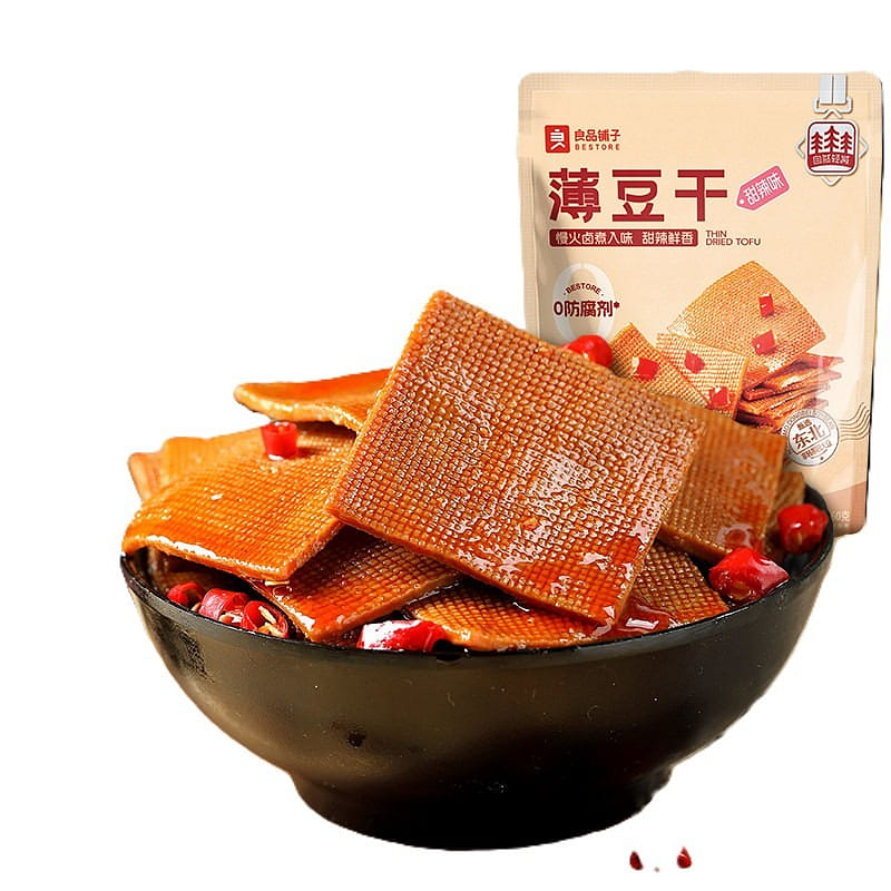 良品鋪子 薄豆乾(甜辣味)素食零食辦公室豆腐乾1袋 160 克