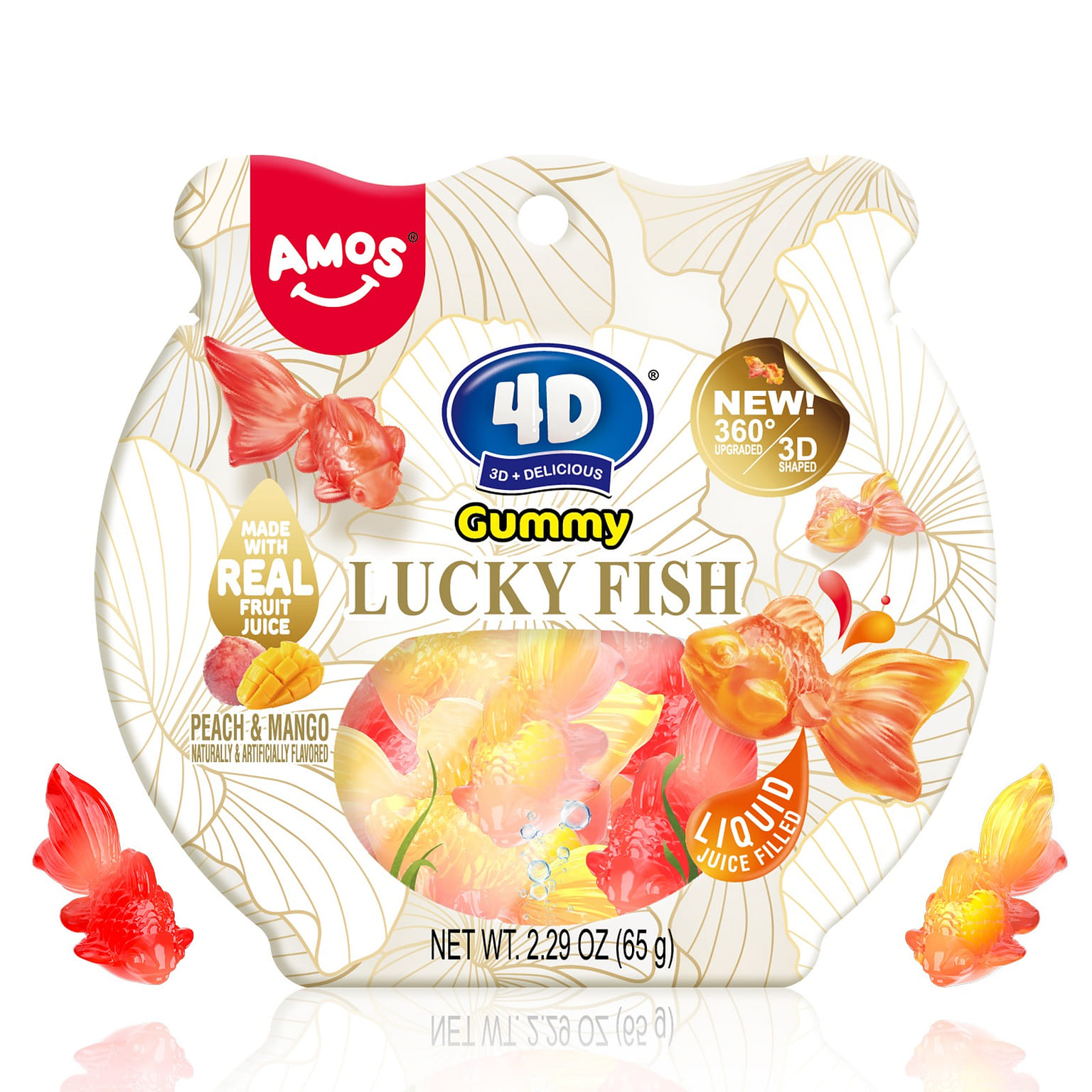 AMOS 4D Goldfish-Shaped Gummy Candy 1-Pack 65 กรัม