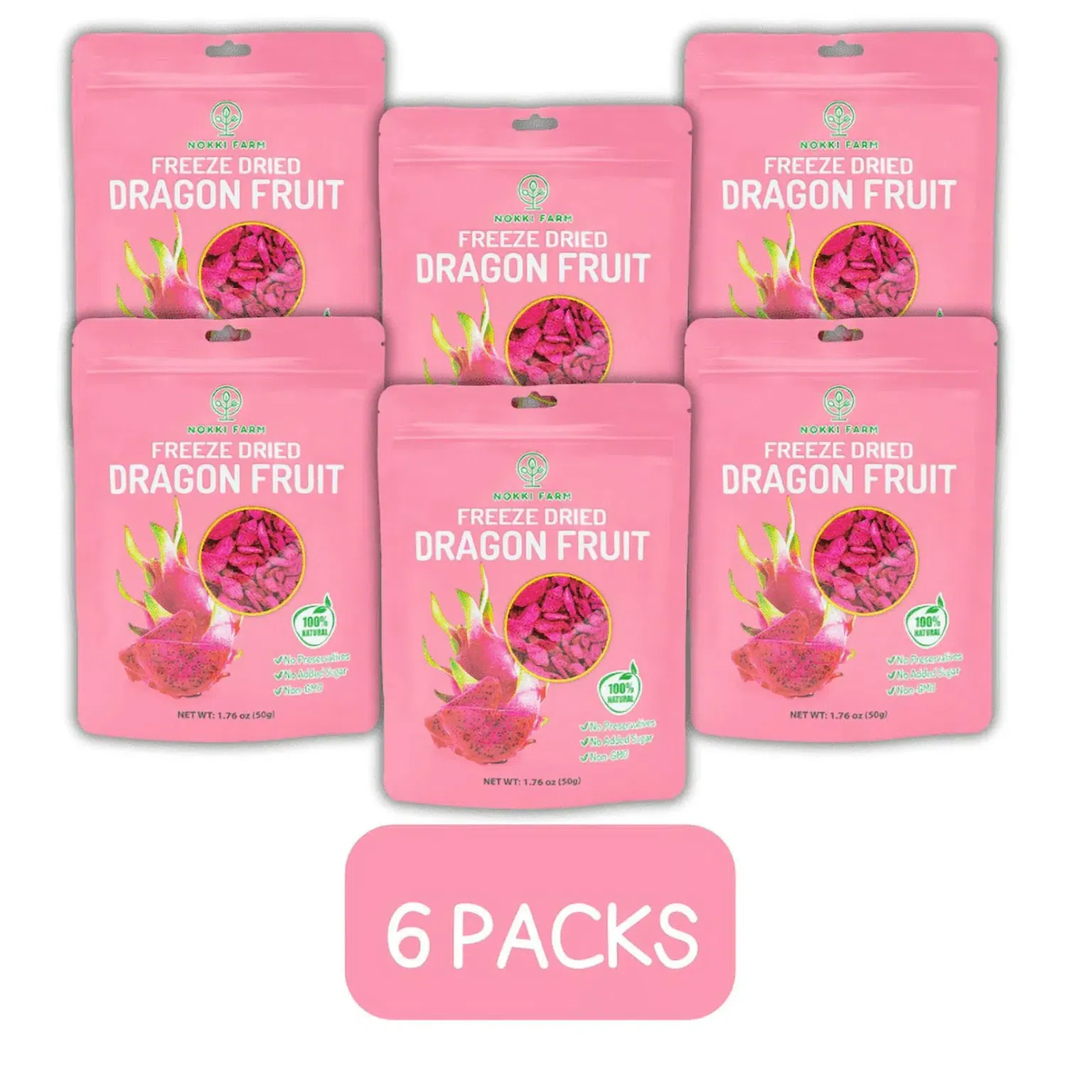 (Pack of 6) NOKKI FARM Freeze Dried Dragon Fruit 300 그램