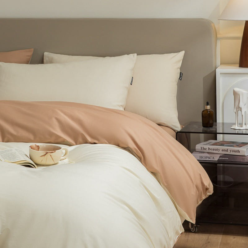 Bedding Set Queen Size Flat Sheetx1 Duvet Coverx1 Pillow Casex2 White+Brown 1 phần