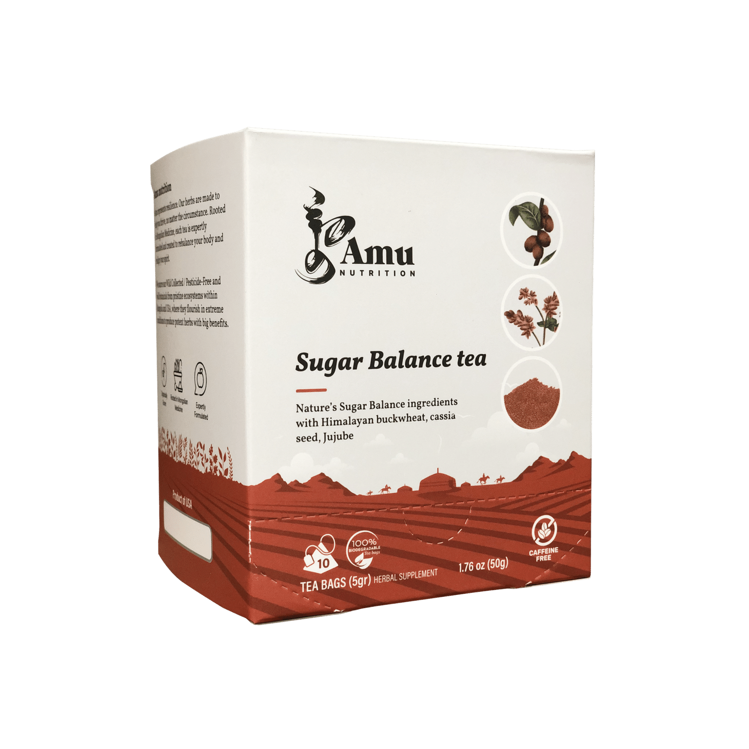 Amu nutrition 당뇨병 차- 비 플라스틱 10 티백 1.76 온스