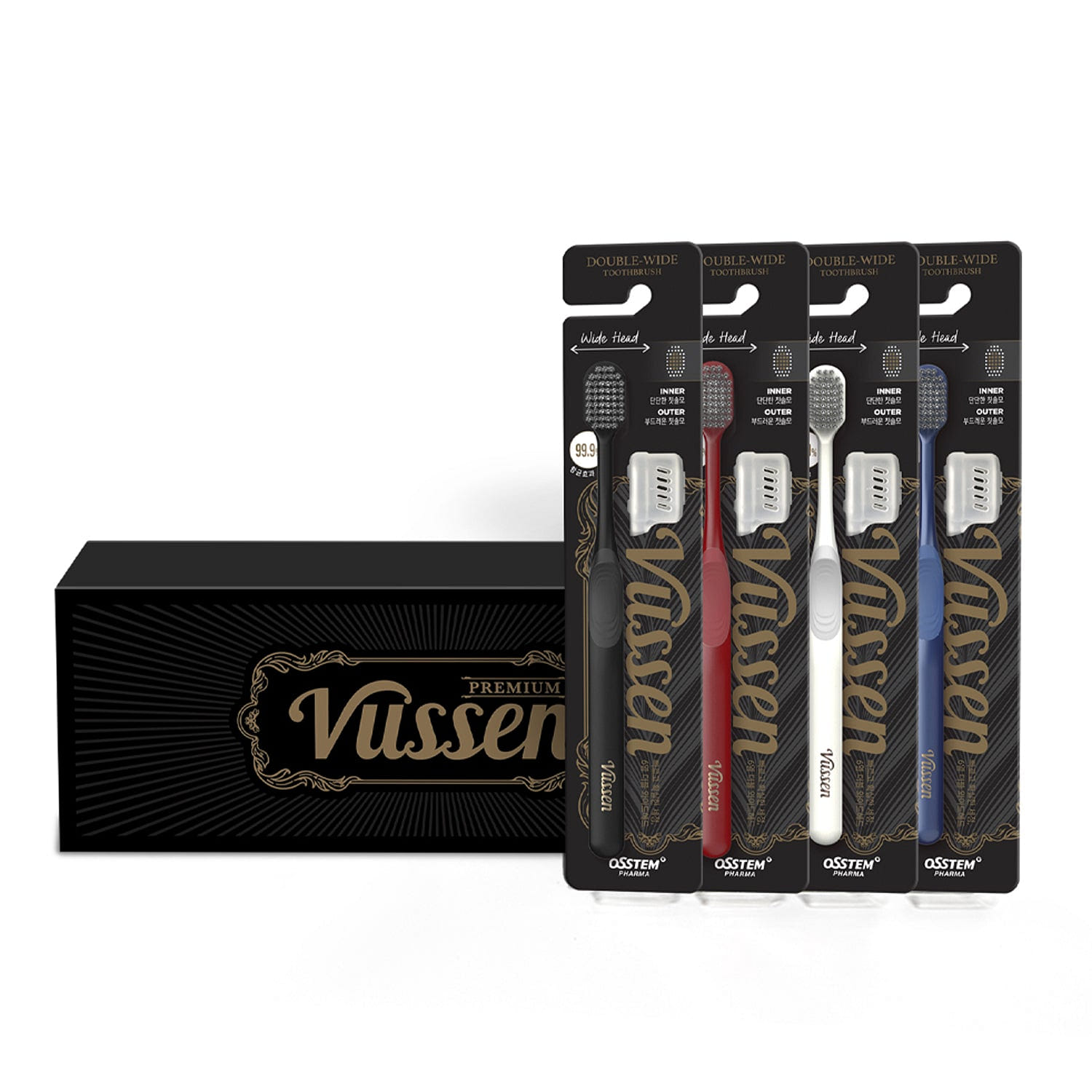 Vussen Double Wide Toothbrush 4pcs set 1 box 1 each