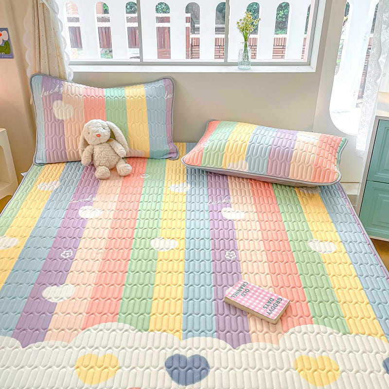 凉感丝乳胶凉席三件套（含枕头套x2） Queen Size 200x220cm 可机洗水洗 许愿彩虹 1 份