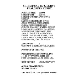 Netuno Frozen Shrimp Thai Green Curry 2 Disks 20 oz