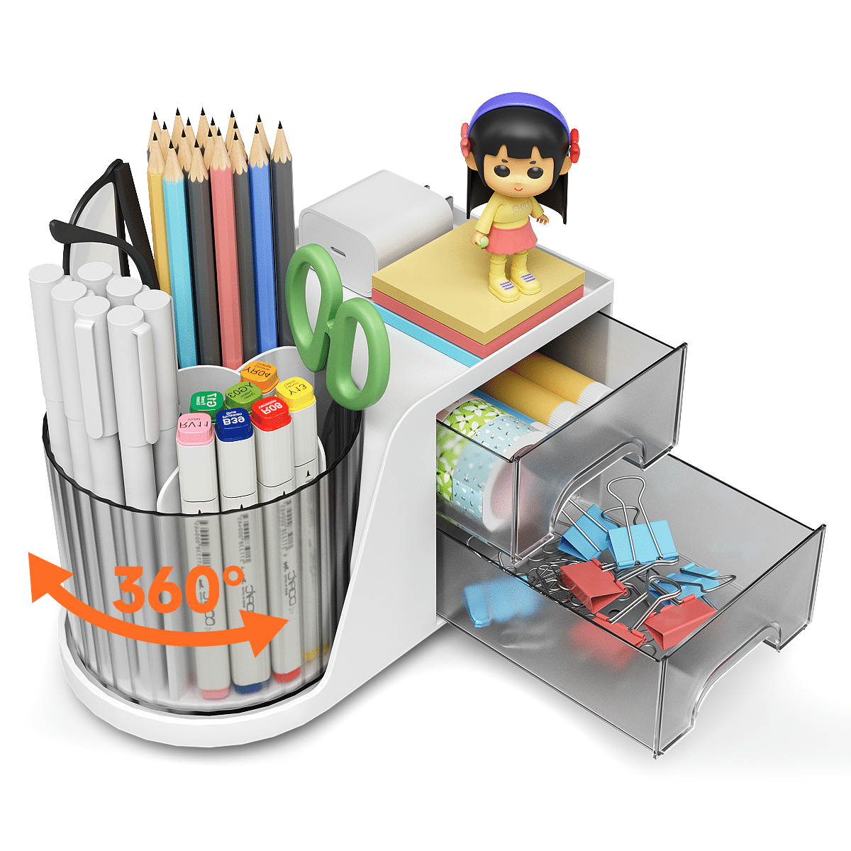 Rotating Desk Organizer with 2 Drawer 1 カウント