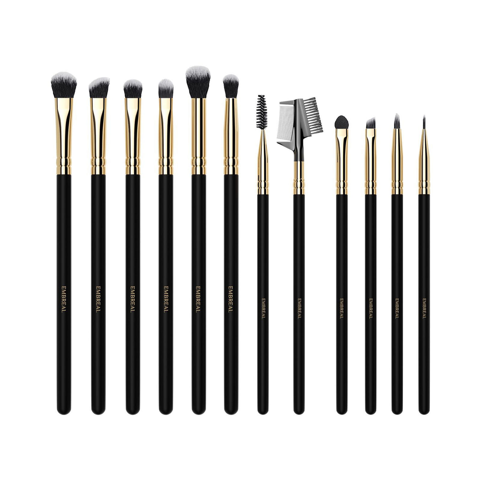 EMBREAL Eye Makeup Brushes 12pcs Black Gold 1 box