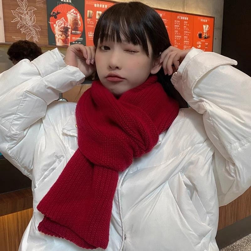 Red winter scarf for men and women, Korean style, 1 each