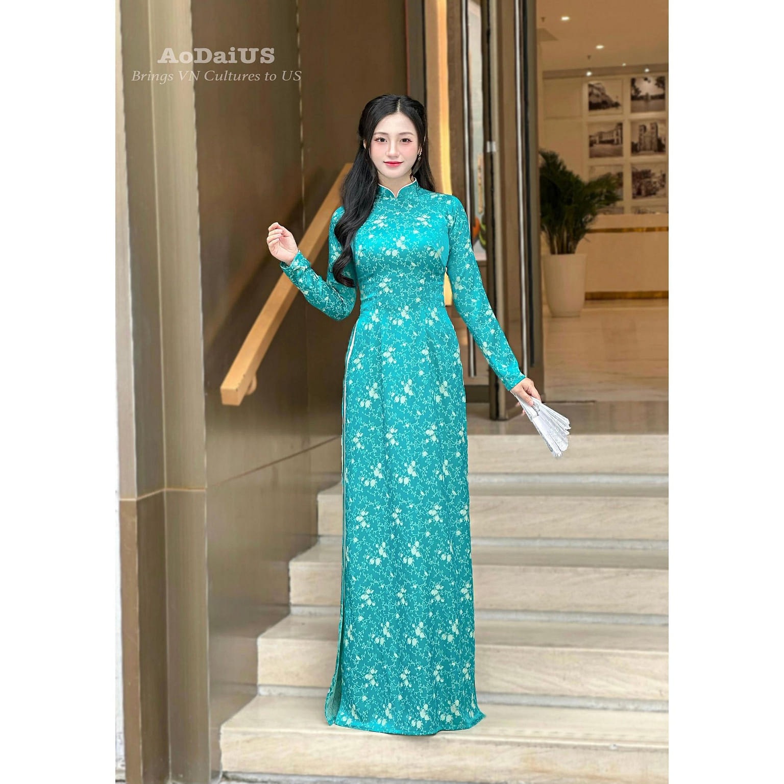 Green Floral Ao Dai Gam For Women NO PANTS H30 L 1 개