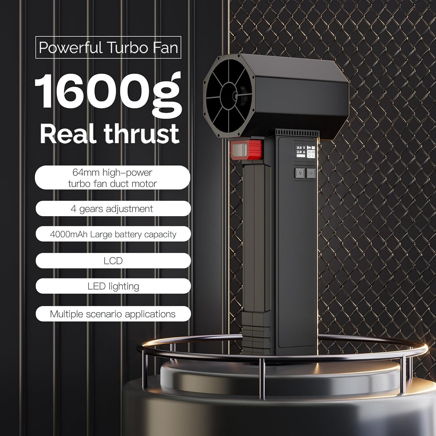 Oversize Car Dryer Air Blower Turbo Fan, Instantaneous Thrust 1.60KG/S, 4 Speeds 820 กรัม