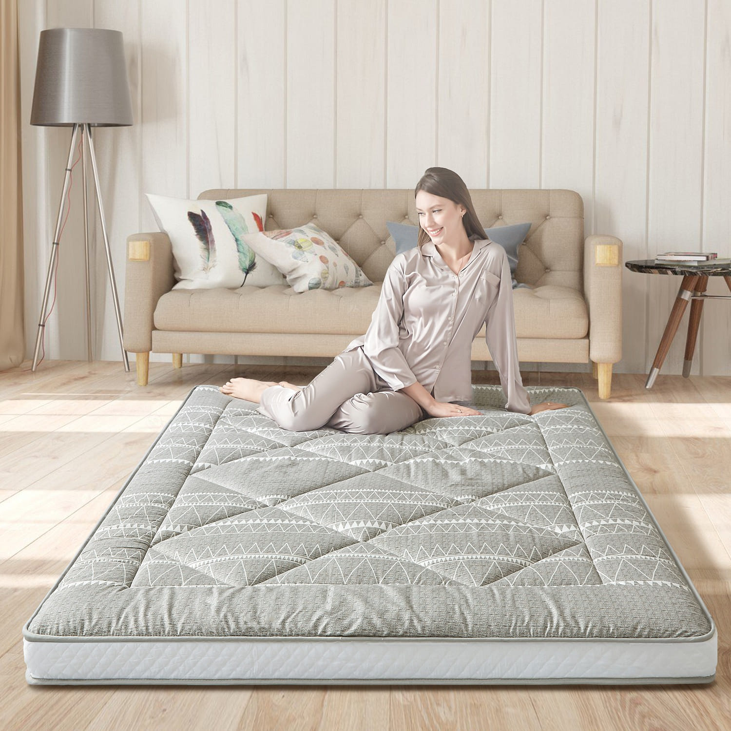 Heimorn Japanese Floor Futon Mattress with Dust-Proof Cover, Bohemia Grey 1 박스