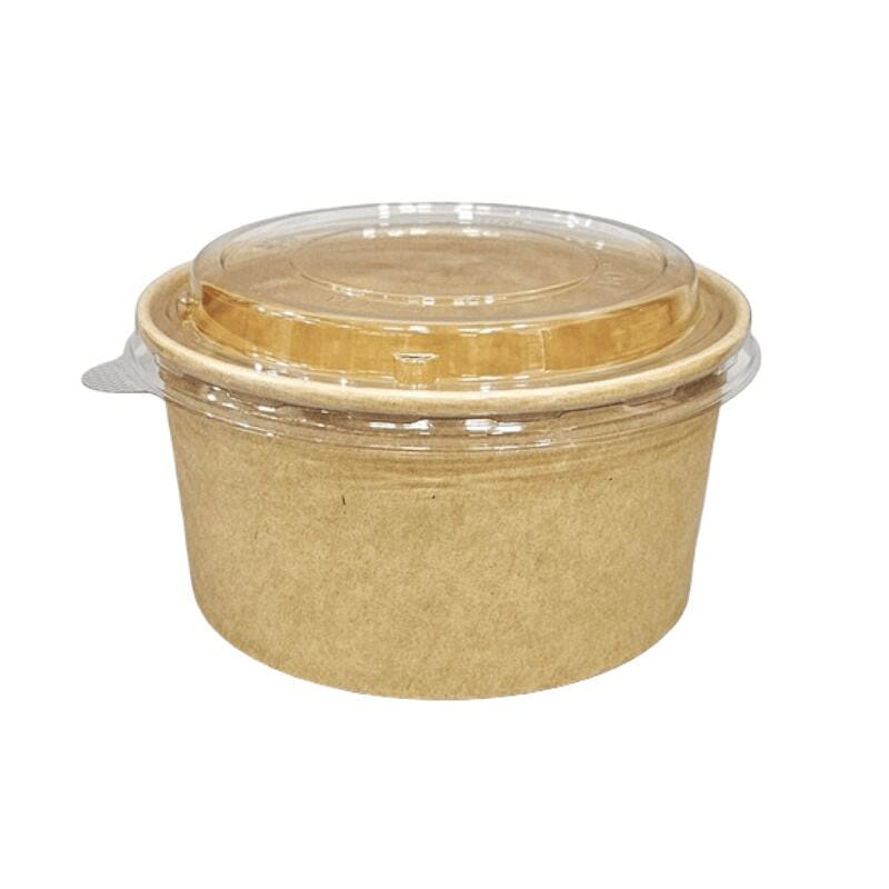 Disposable Round Paper Kraft Bowl with Lid - 33oz 25 each