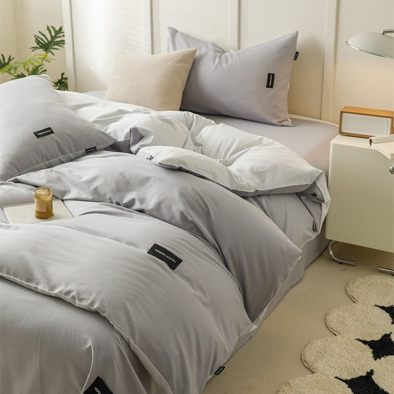 Bedding Set Flat Sheetx1 Duvet Coverx1 Pillow Casex2 Grey 1 phần