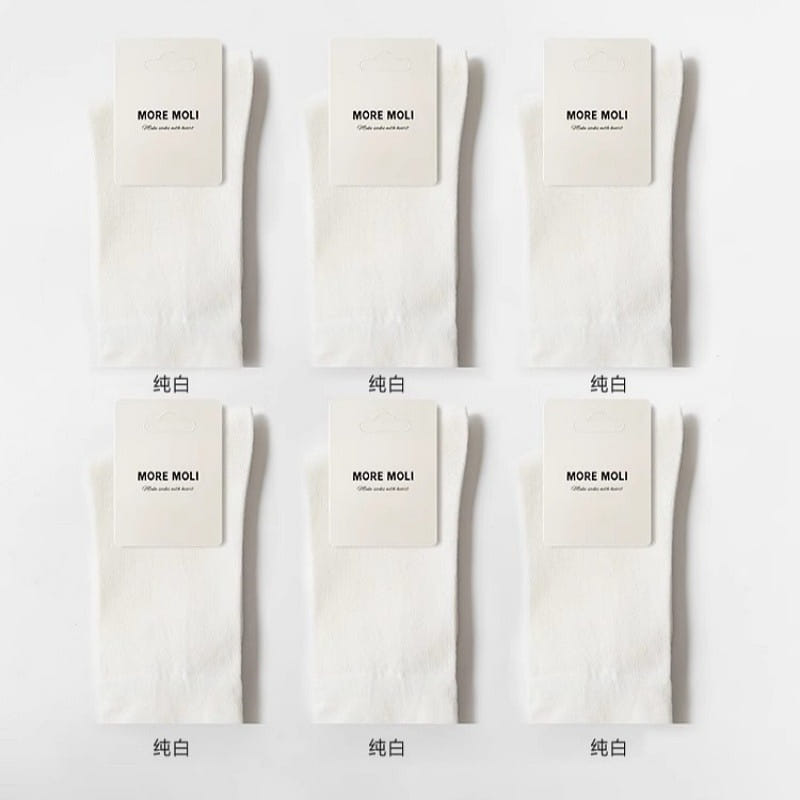 White pile socks Thin middle tube socks cotton 6 phần