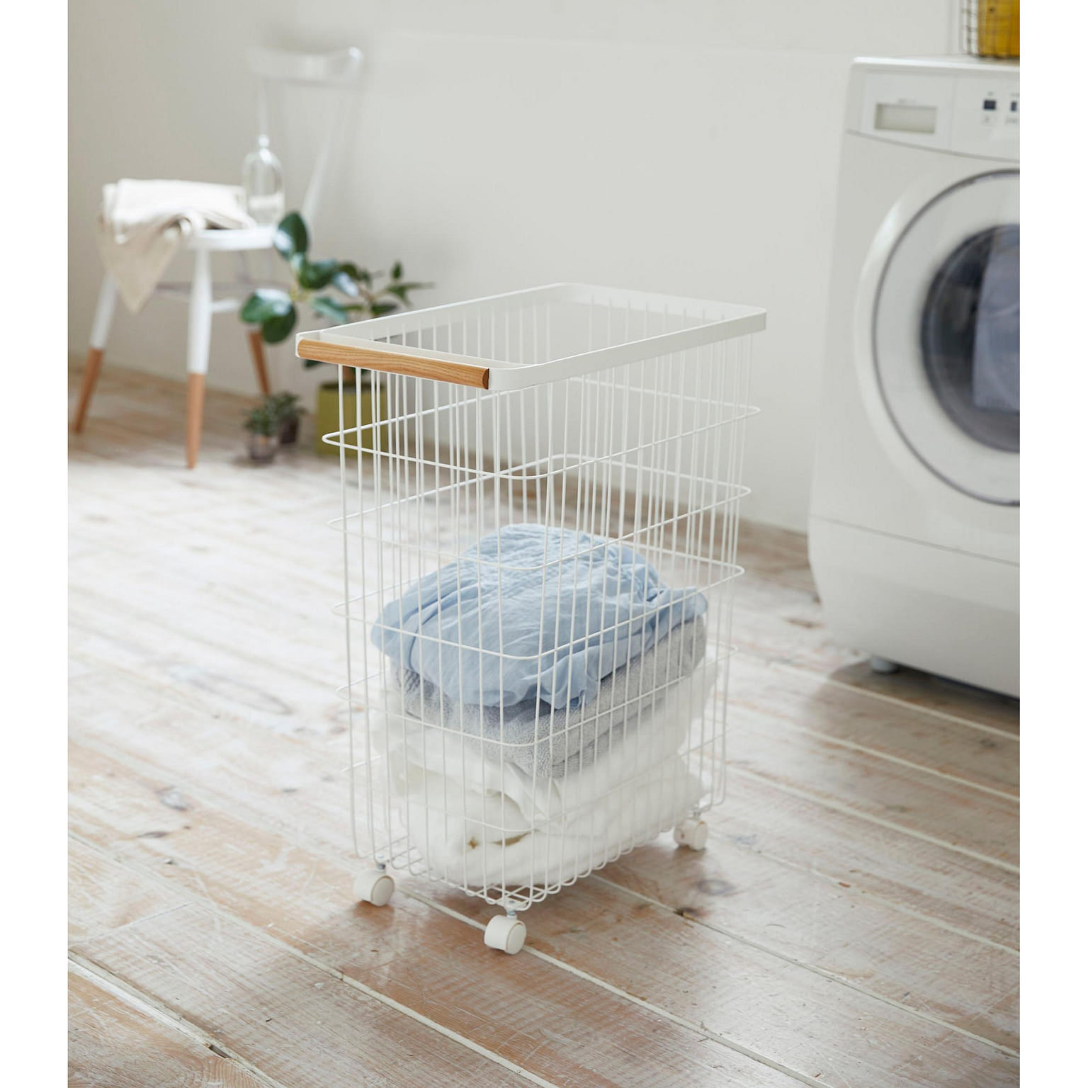 Rolling Wire Basket (24" H)  - Steel + Wood 3.97 lb