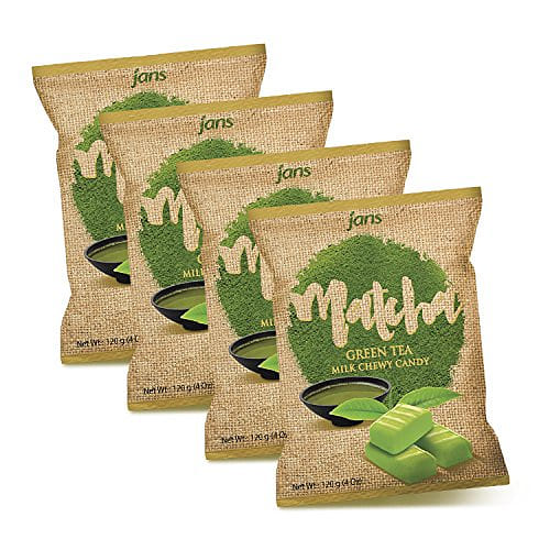 Jans - ลูกอมเคี้ยวหนึบรสนม รสมัทฉะ 4 ออนซ์ แพ็ค 4 ชิ้น 4 ออนซ์*4 แพ็ค