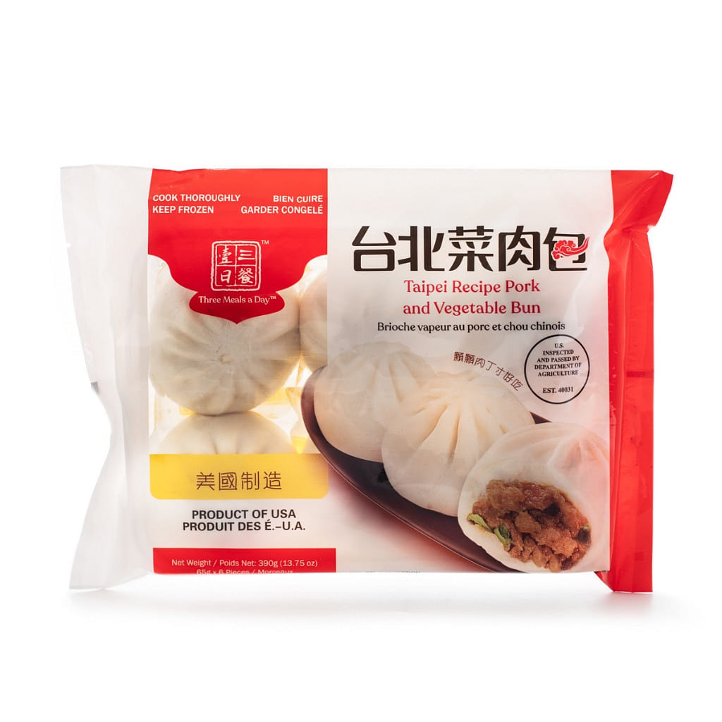 Three Meals a Day Taipei Recipe Pork and Vegs Bun, Frozen 390 g