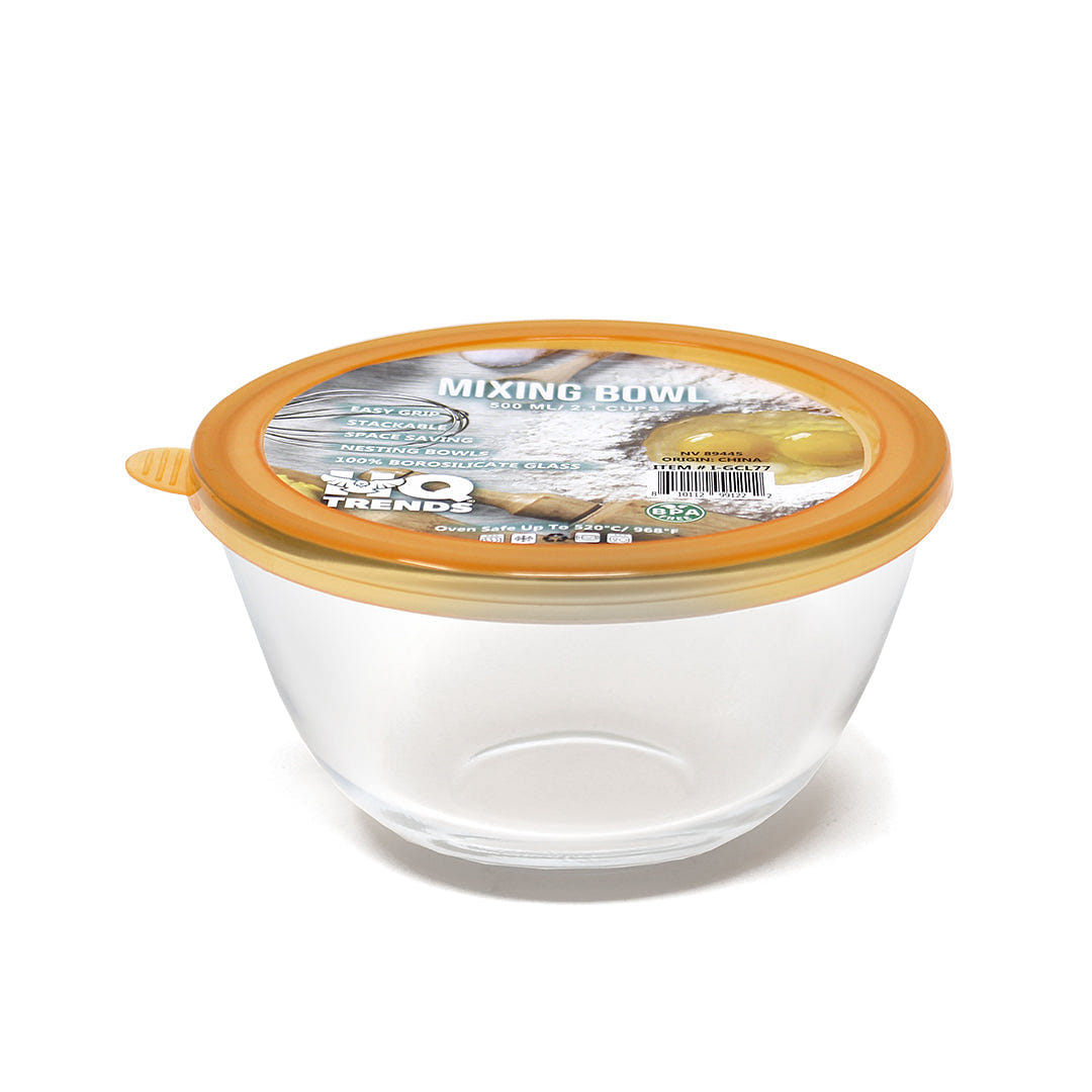 HQ Glass Mixing Bowls / Storage Bowl with PP Orange Lid Heat-Resistant Airtight 12.5oz Round Baking Dish for Cooking Kitchen Storage Refrigerator Boxes Bakeware for Kitchens 370 ML 1 ส่วน