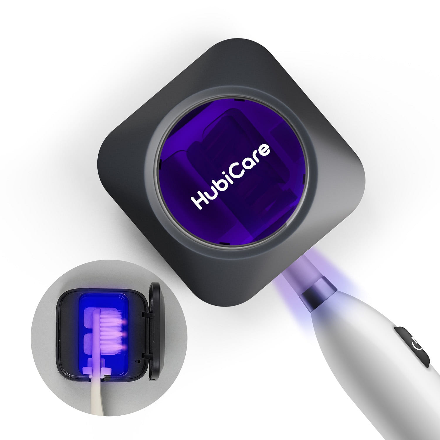 HubiCare UV-C Portable Toothbrush Cleaner, Disinfector, Cover, Holder (black) 1 อัน
