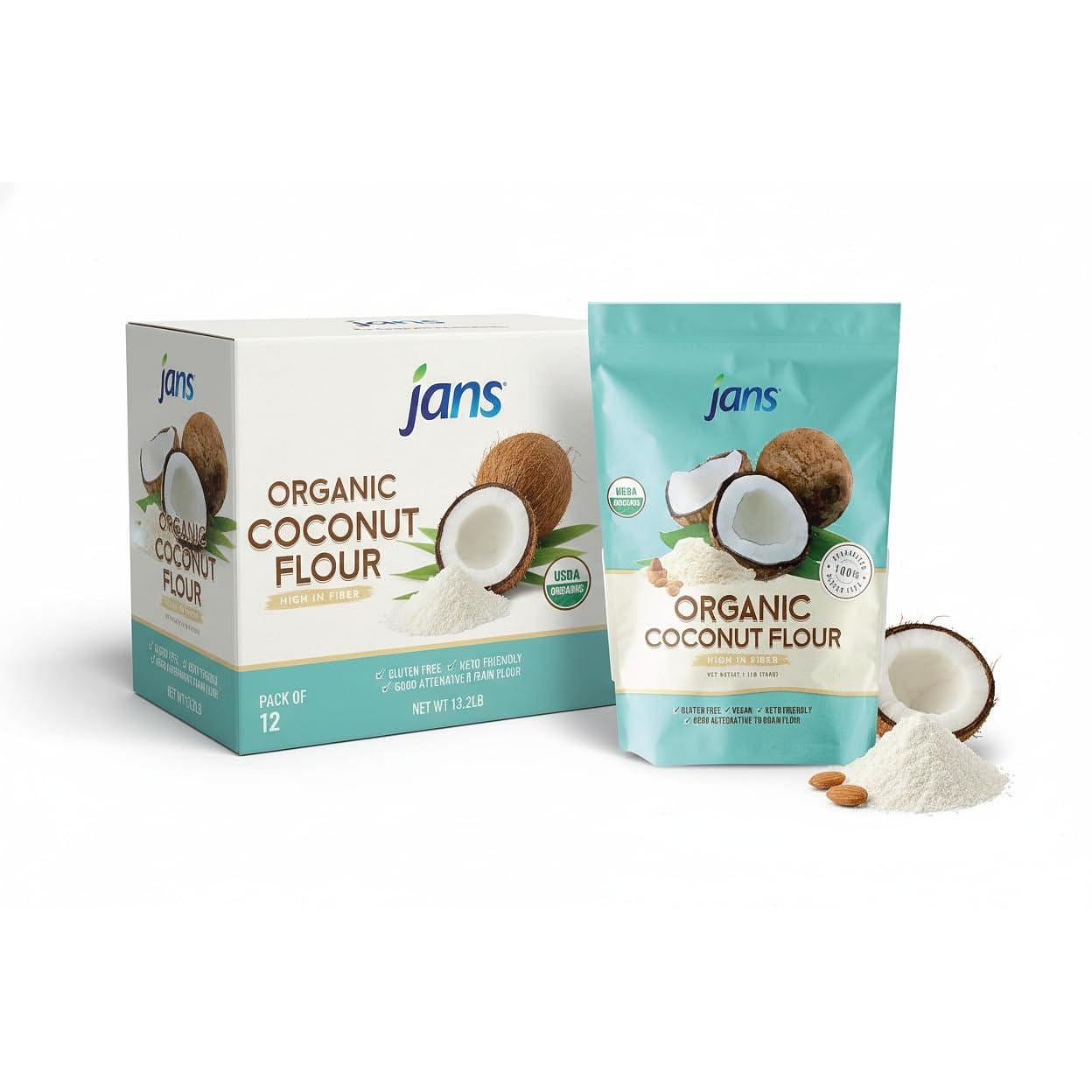 Jans - Organic Coconut Flour 1.1lb Pack of 12 1.1 lb*12 pack