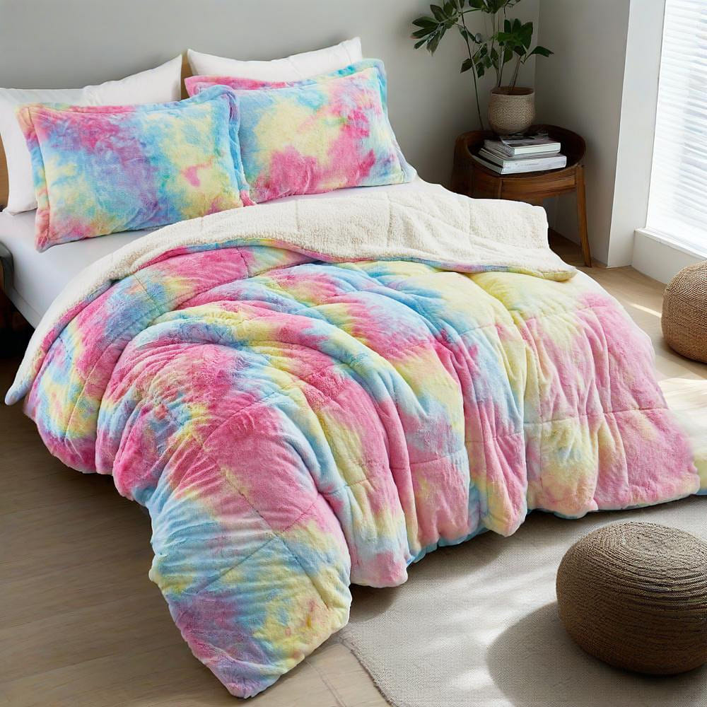 UNIKOME 3PC Winter Warm Blanket Fleece Antistatic Comforter Set Colorful King 1 개입