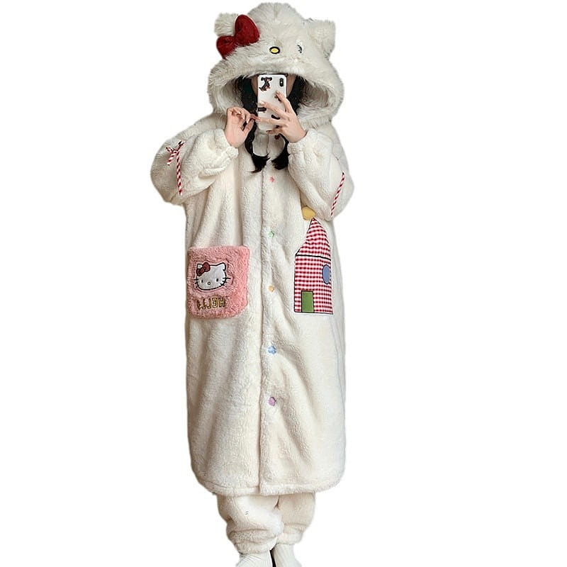 Big Bow Coral Velvet Pajama Set Autumn/Winter Warm - Size XXL 1 ส่วน