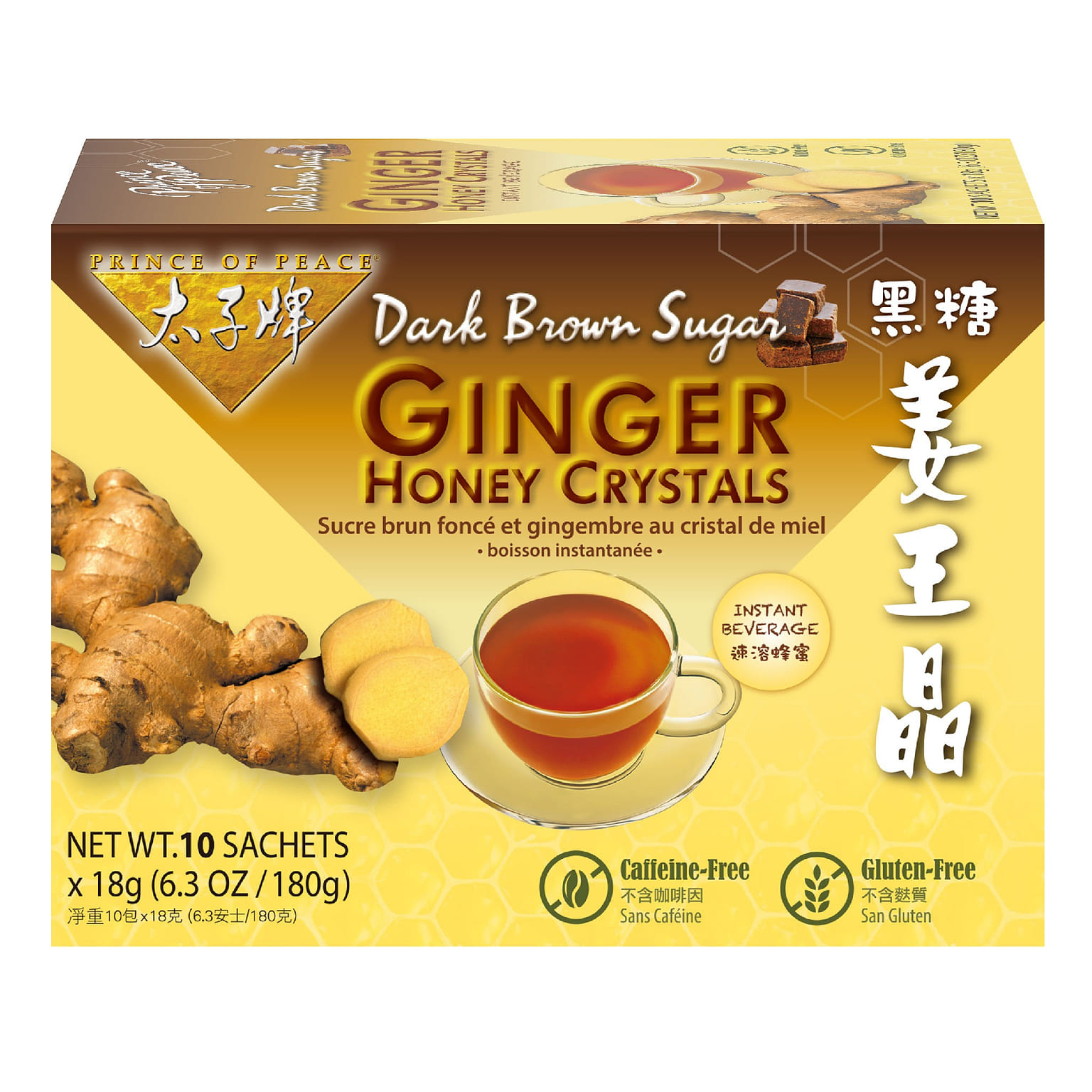 Prince of Peace Instant Mix Dark Brown Sugar Ginger Honey Crystal, 10 sachets 1 케이스