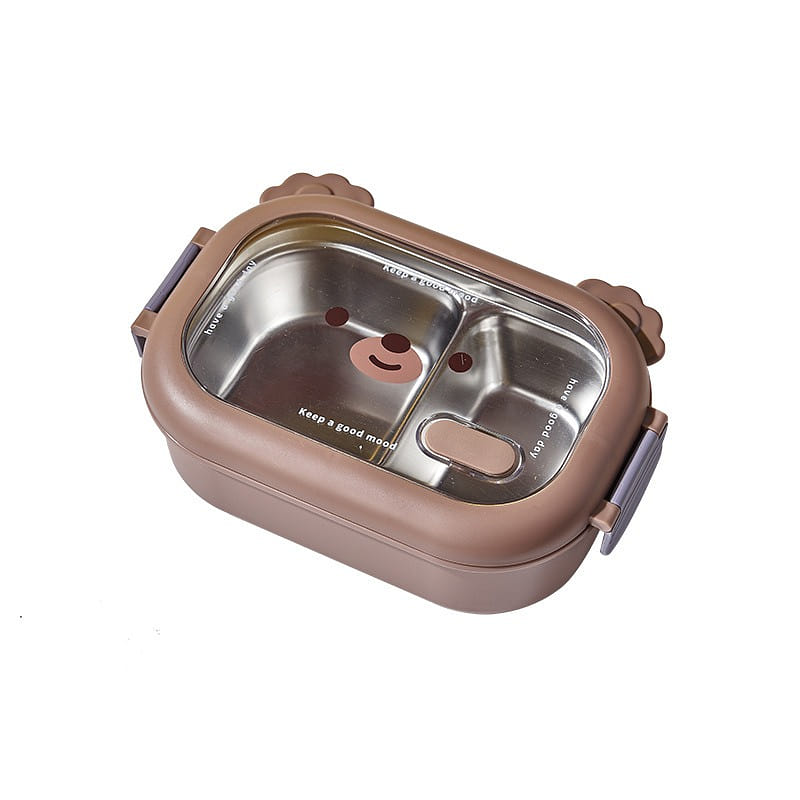 Cartoon Cute Bear Bento Box Stainless Steel Worker with Lunch Sealed Round Eyes 1 ส่วน