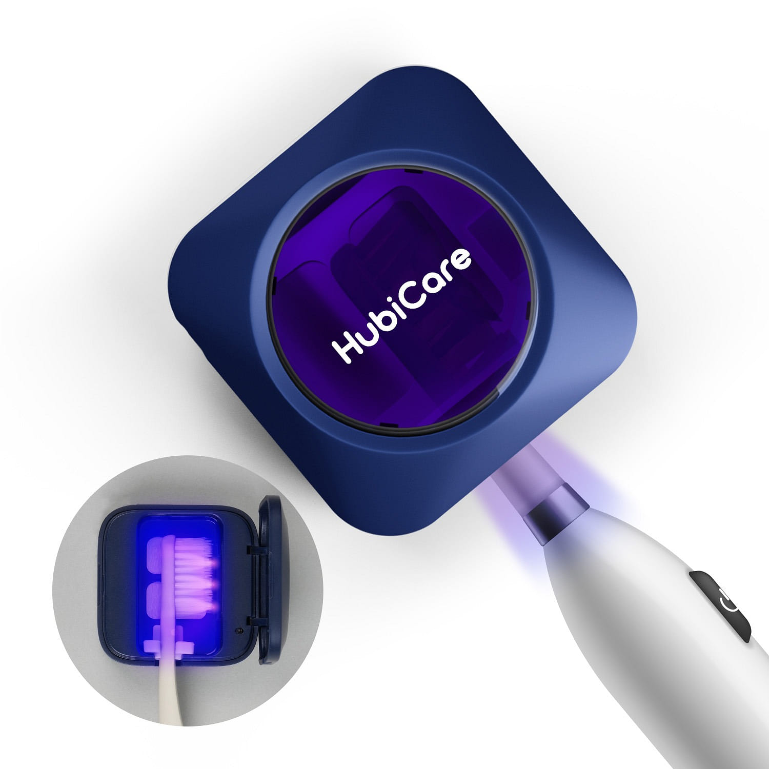 HubiCare UV-C Portable Toothbrush Cleaner, Disinfector, Cover, Holder (Navy) 1 อัน