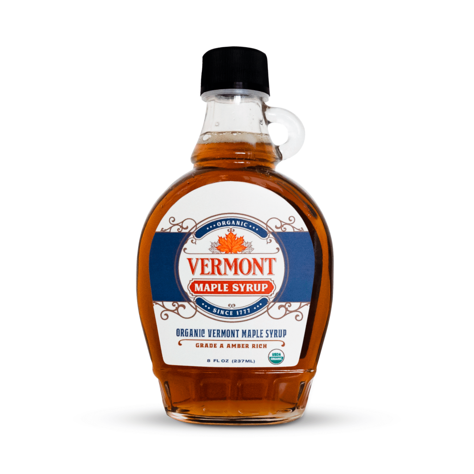 Amber Organic Vermont Maple Syrup - Glass Flask 8 oz / Single 20.6 온스