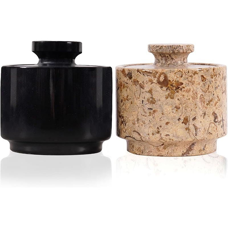 Marble Salt Cellar Black & Coral - Premium Storage 1 each