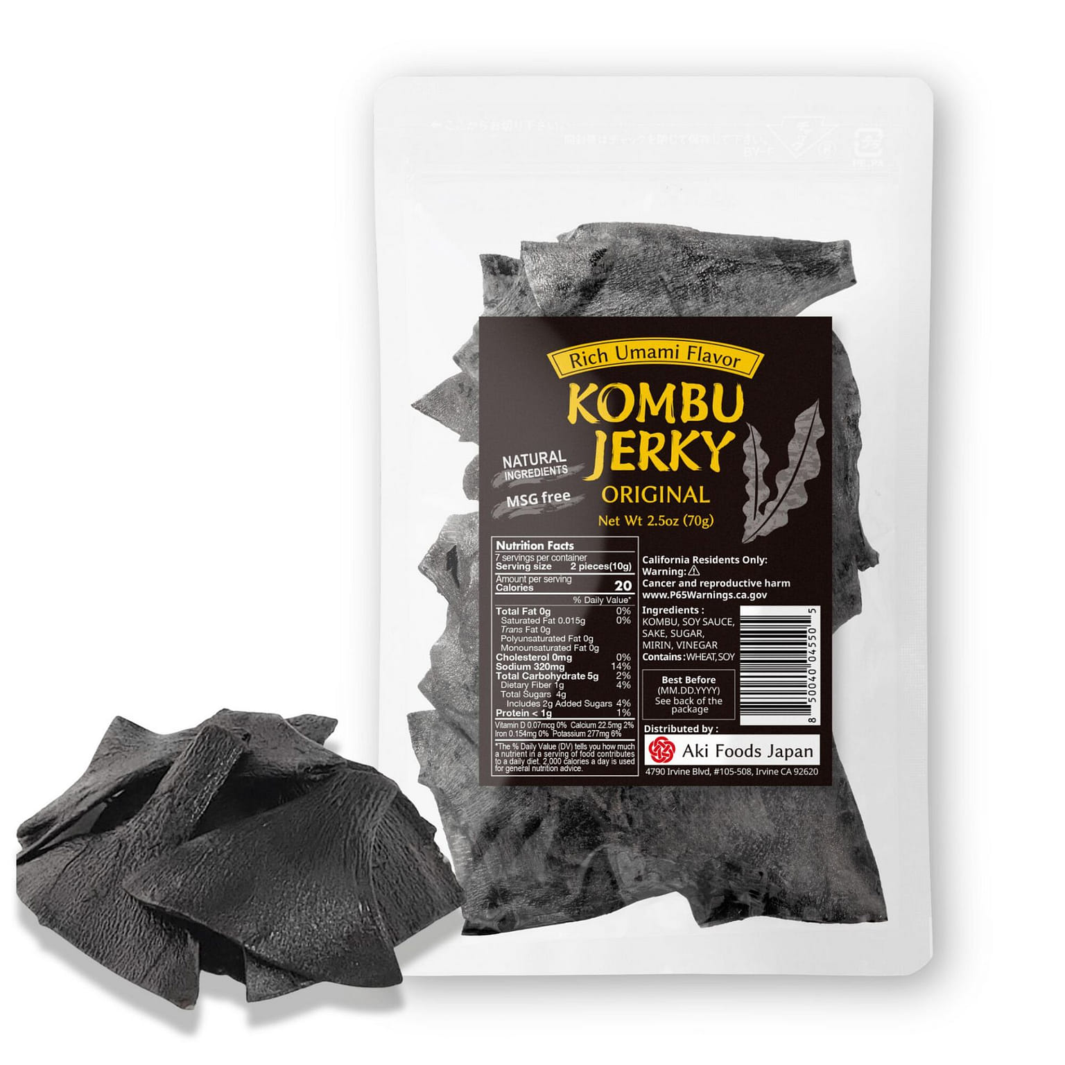 Kombu Jerky 2.5oz, Hokkaido Natural Umami, Vegan 70 g