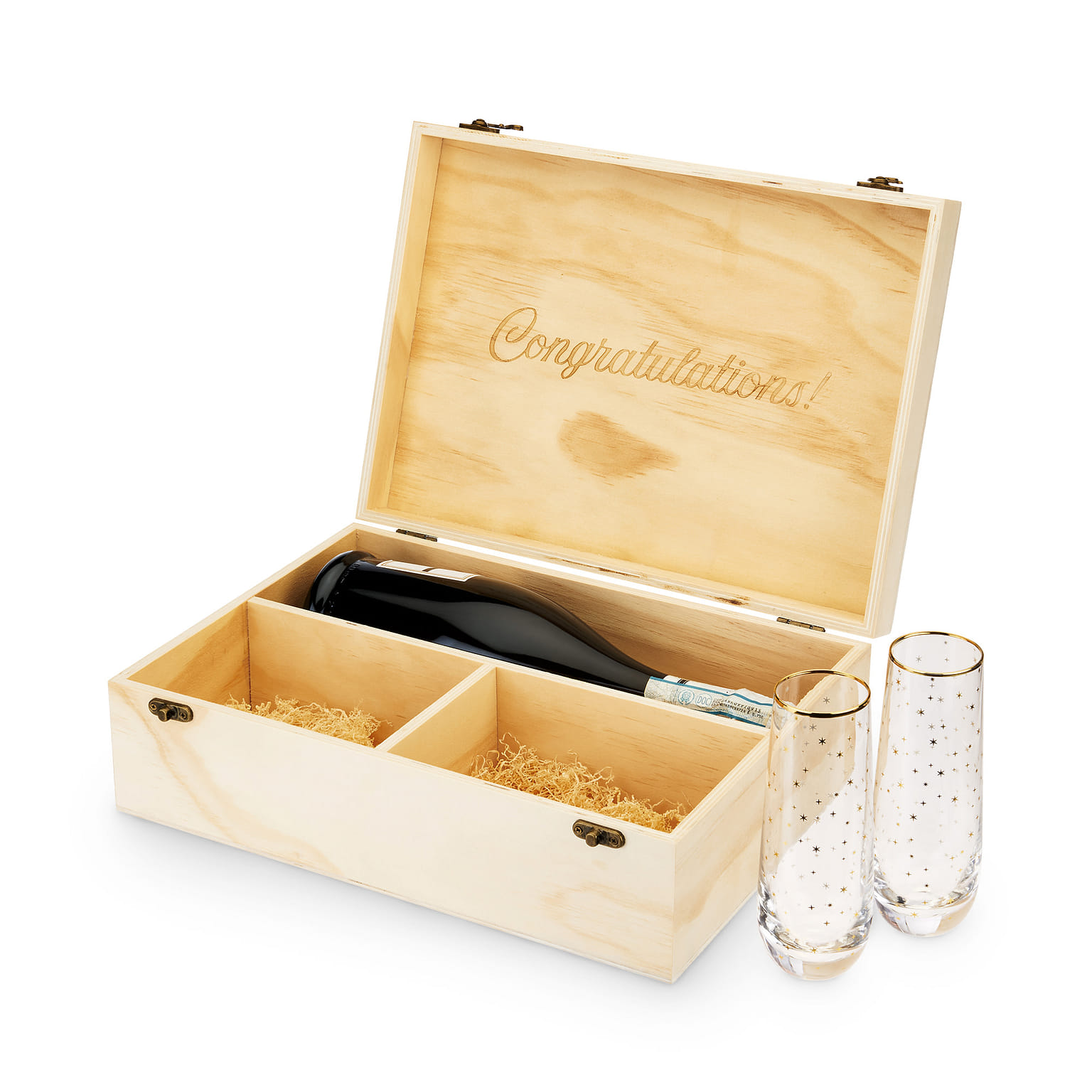 Celebrate Wood Champagne Box with Set of Flutes by Twine® 10 fl.oz